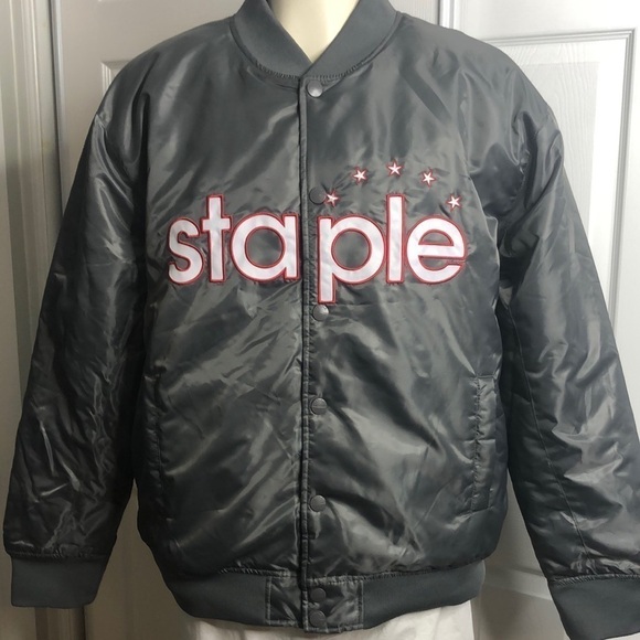 Staple Jacket Bold Spellout Stars Snap Jacket 2XL Gray - Picture 1 of 8